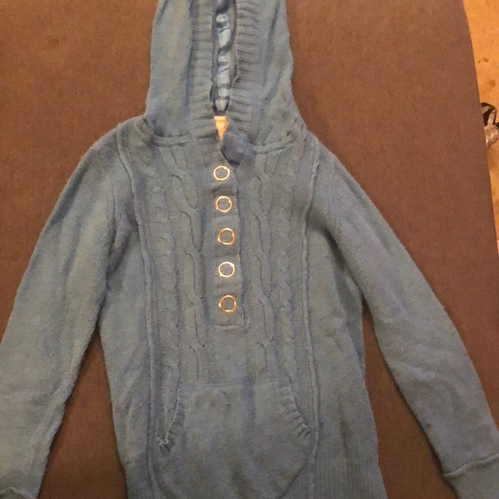 Blue sweater with a hood